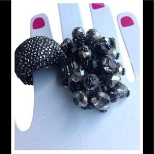SET OF 2 BLACK CRYSTAL RINGS -ONE SIZE ADJUSTABLE